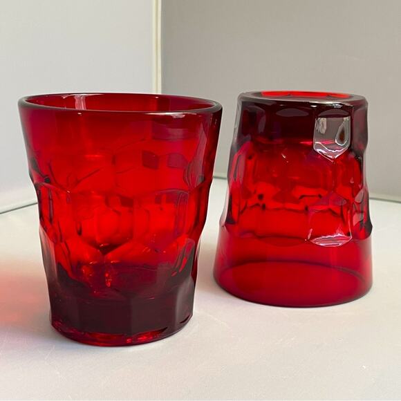 Pair Retro Ruby‎ Red Juice Glasses - Picture 1 of 8